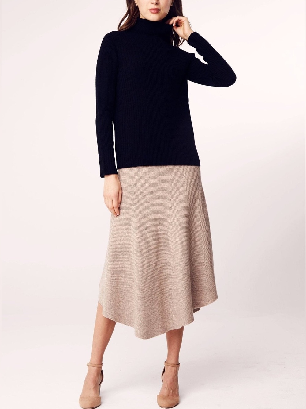 Lattelier Cashmere Wool Black Ribbed Turtleneck Sweater